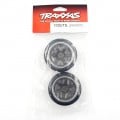 Pre-Glued 1.9inch 1-dot Hard Rough Surfaces Drift Wide Rear Tire 2 pcs w/ 6-Spoke Graphite Gray Chrome Rim