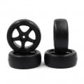 Pre-Glued Belted Slick Tires 4 pcs w/ 5 Spoke Black Rim For 1/10 RC Touring Car